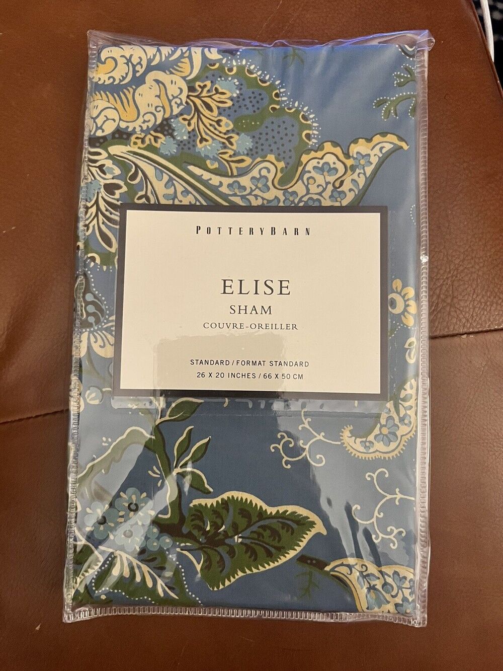 NWT Pottery Barn Elise Sham Couvre Oreiller 20 X 20 In Blue Floral Paisley